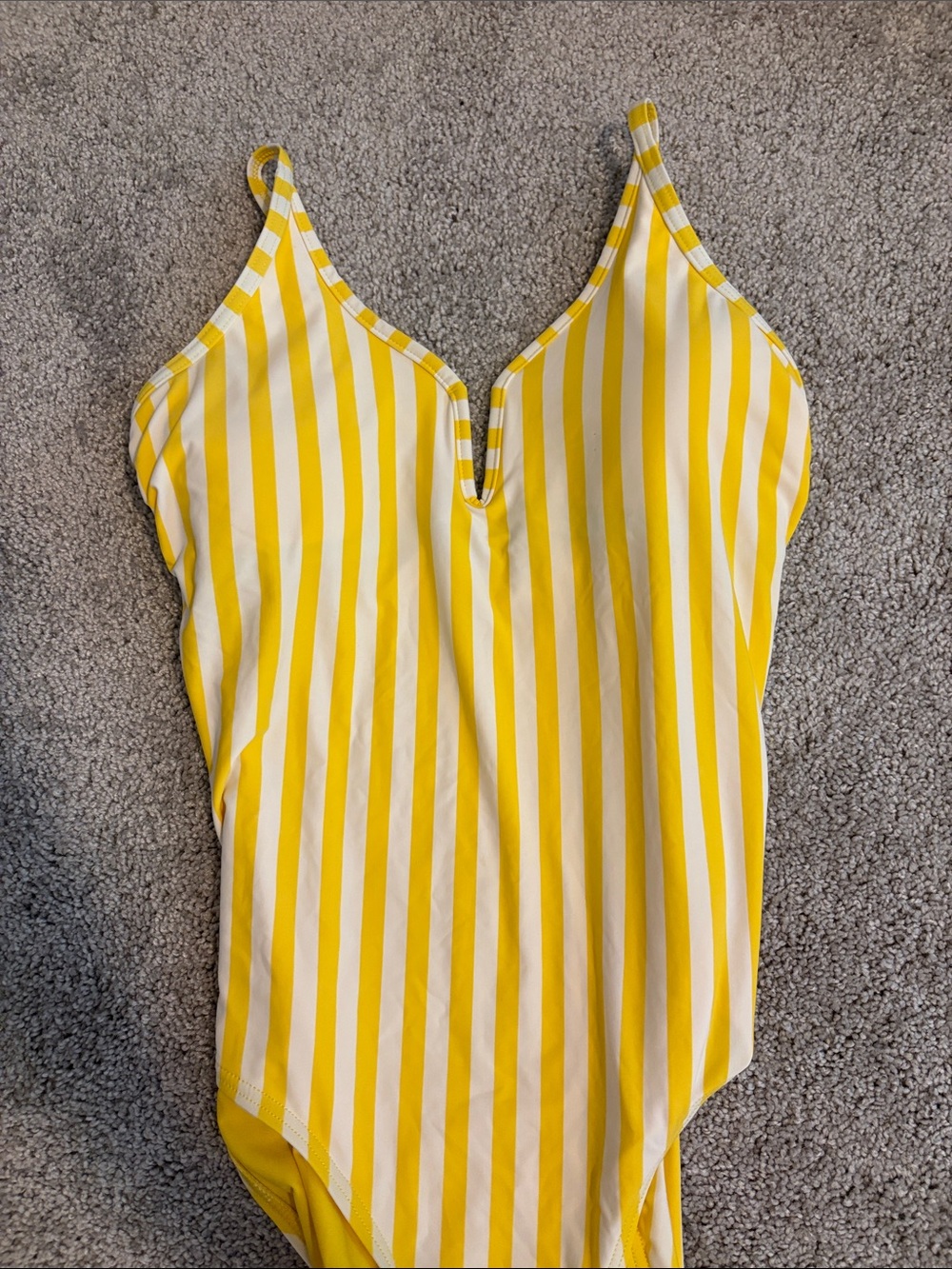La Vie En Rose Yellow & White Striped V-Notch One-Piece Swimsuit
